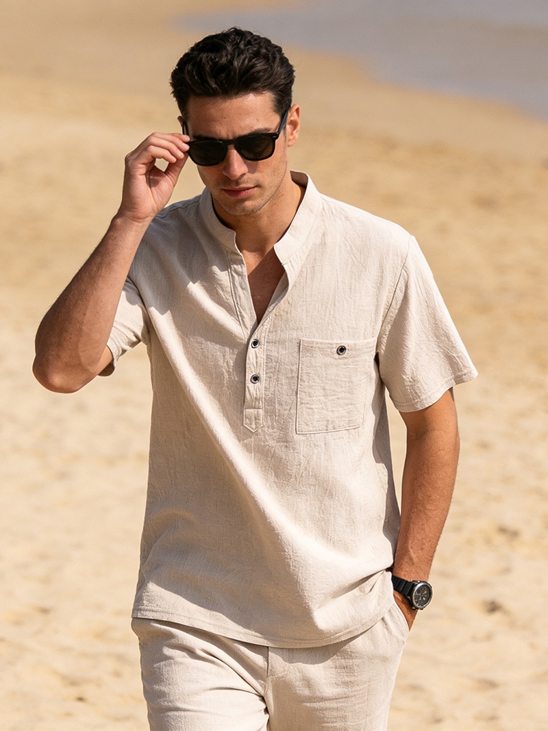 Linen Shirt Breathable - Camisa Henley de Lino y Algodón