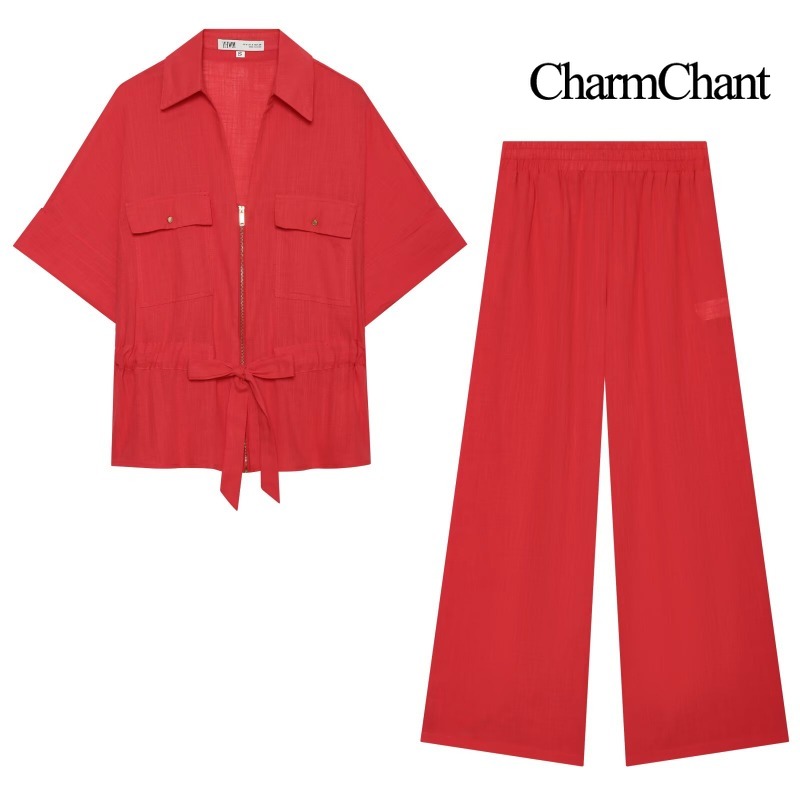 Short Linen Drawstring - CHARMCHANT Traje de dos piezas de