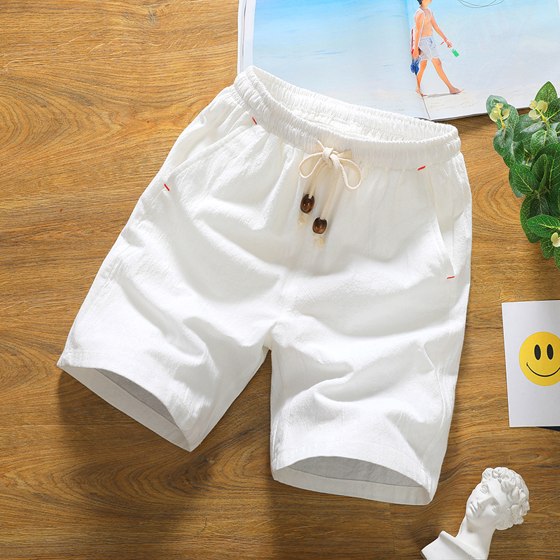 Short Linen Drawstring - Bermudas informales de color sólido a