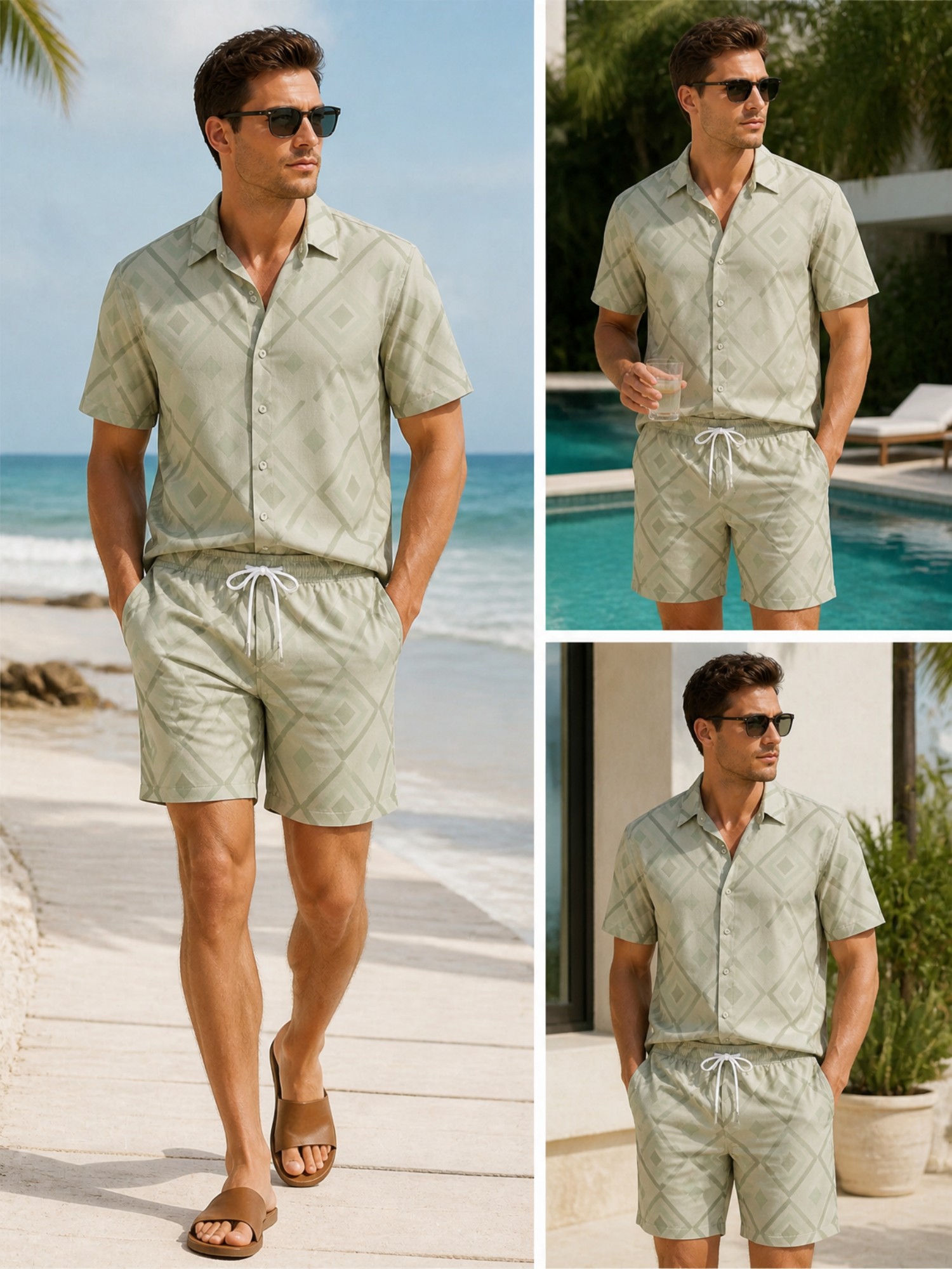 Resort Shirt Floral - Conjunto de Camisa de Manga Corta