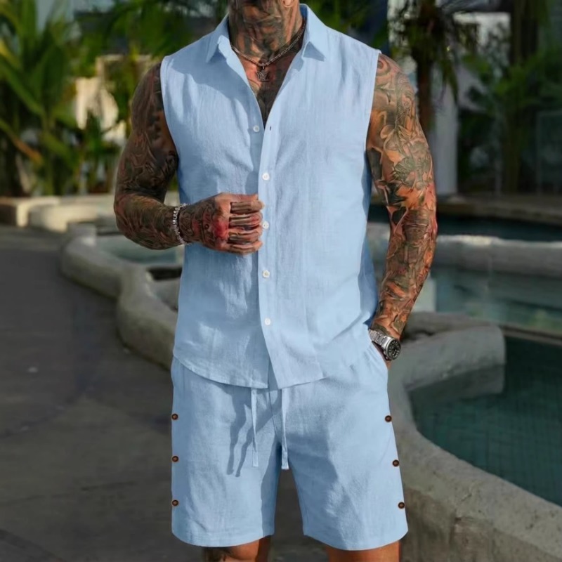 Short Linen Drawstring - Conjunto de 2 Piezas para Hombre,