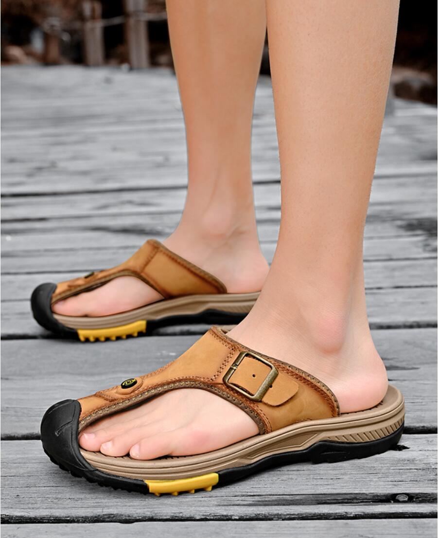 Flip Flop Leather Men - Sandalias de cuero genuino para hombre,