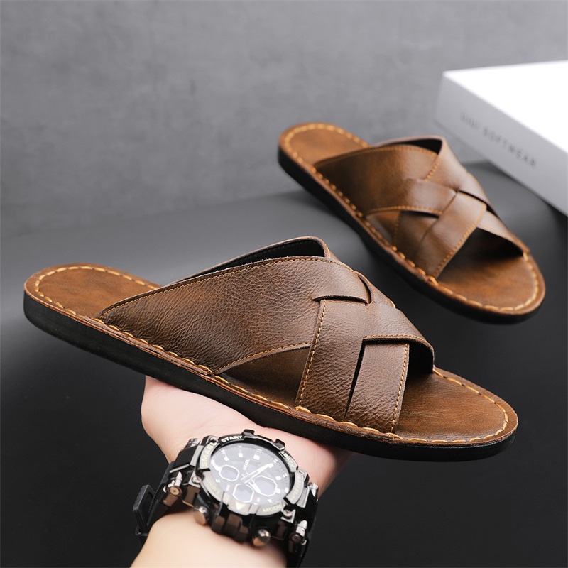 Flip Flop Leather Men - Sandalias informales de cuero genuino para