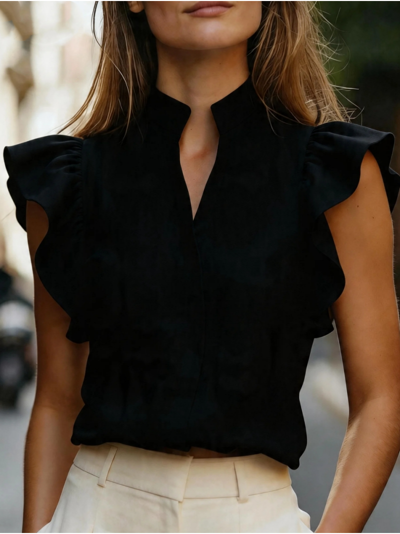 Shirt Camp Collar - Blusa sin mangas con volantes y