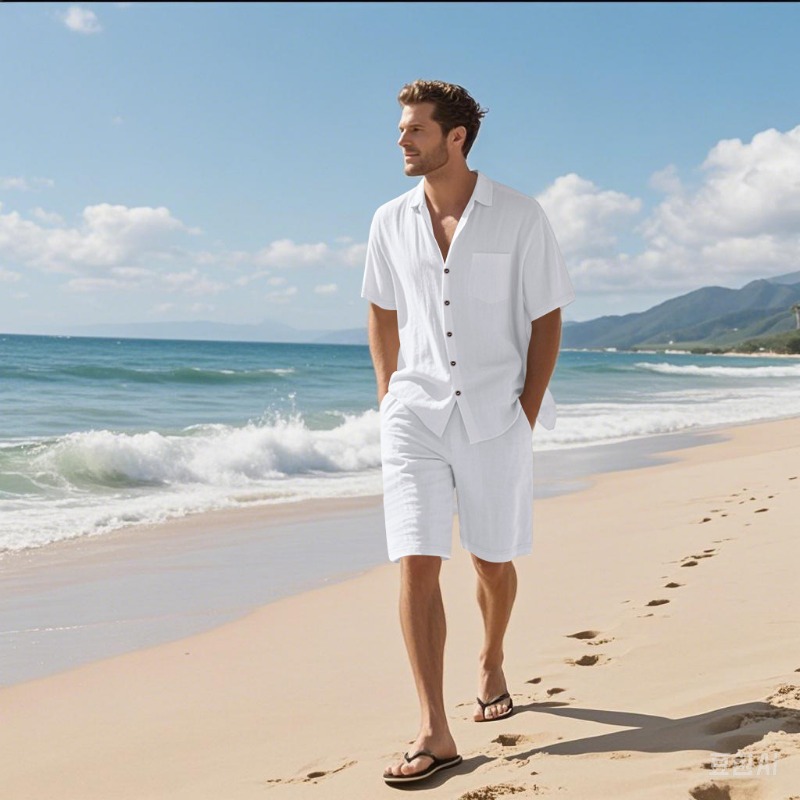 Linen Shirt Breathable - Conjunto de Camisa y Pantalones Cortos