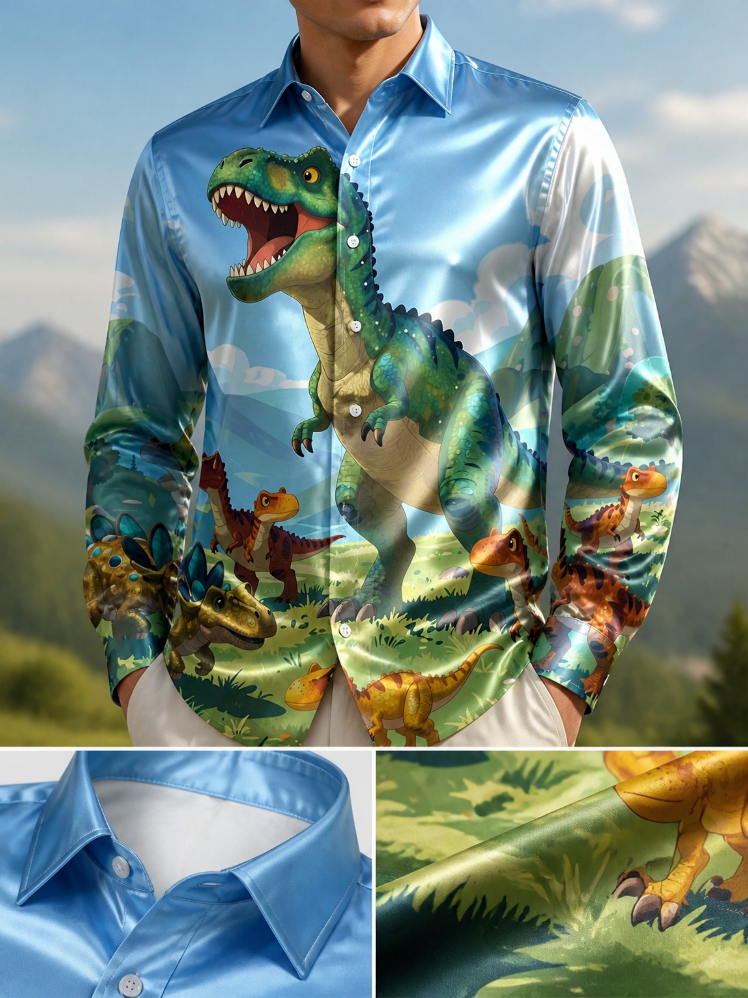 Resort Shirt Floral - Camisa de Vestir de Satén para