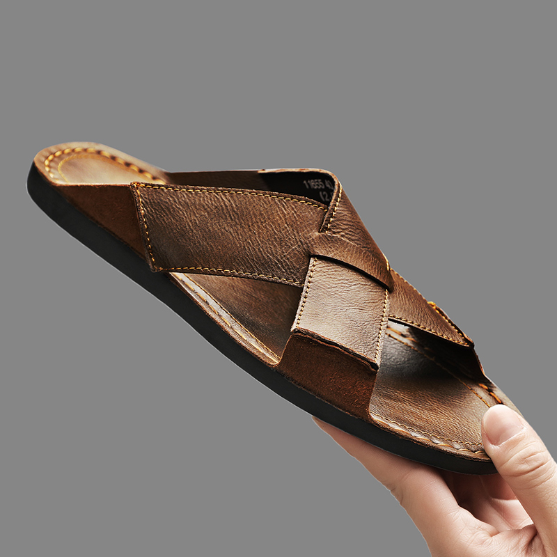 Flip Flop Leather Men - Zapatillas de hombre de cuero genuino