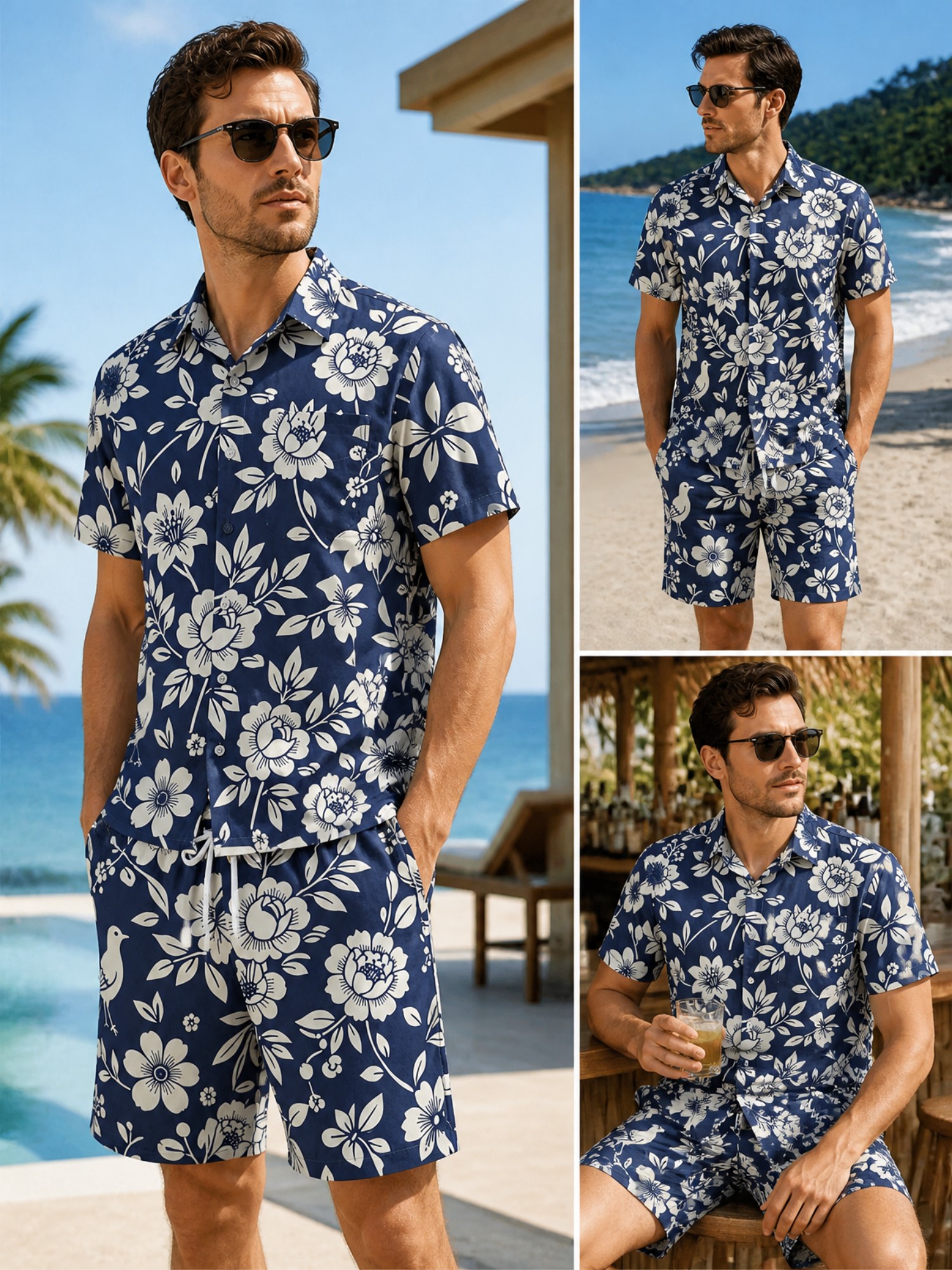 Resort Shirt Floral - Conjunto de Camisa de Manga Corta