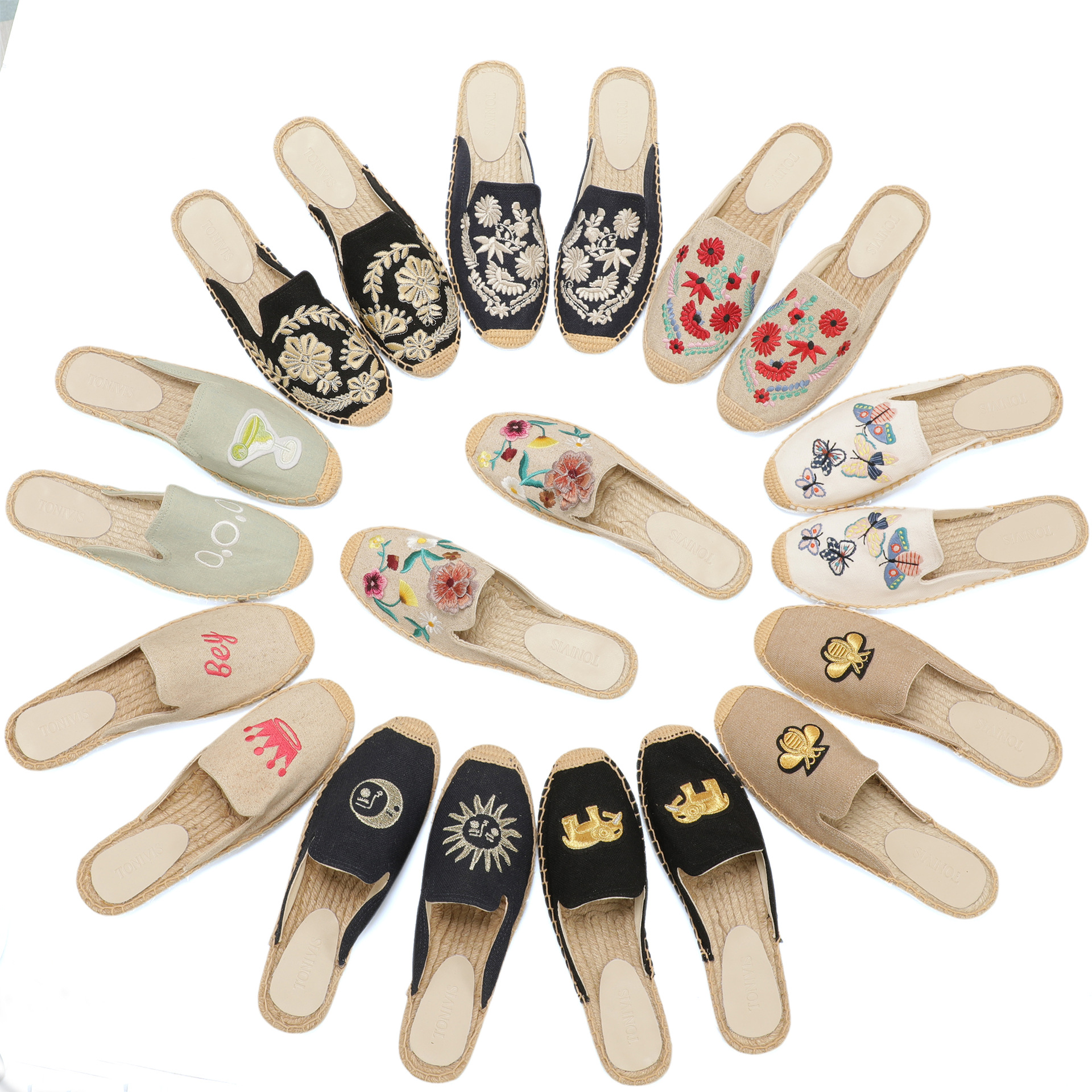 Espadrille Slip On - Zapatillas de lino con bordado floral