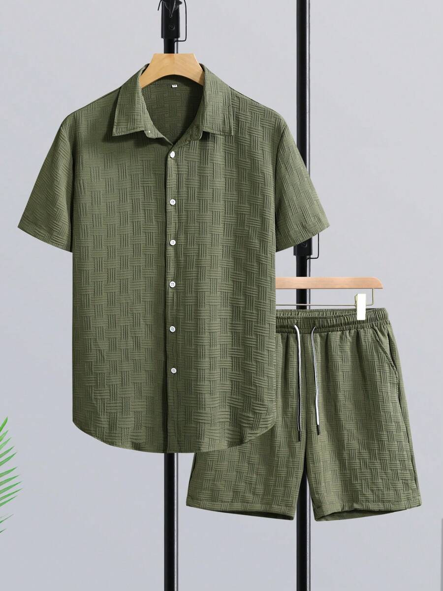 Short Linen Drawstring - Conjunto de Camisa de Manga Corta