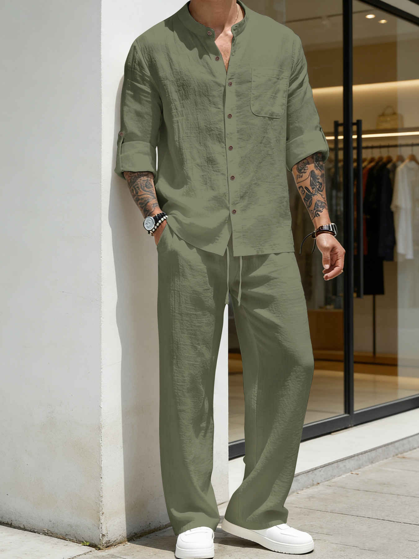 Linen Shirt Breathable - Conjunto de Camisa y Pantalones de