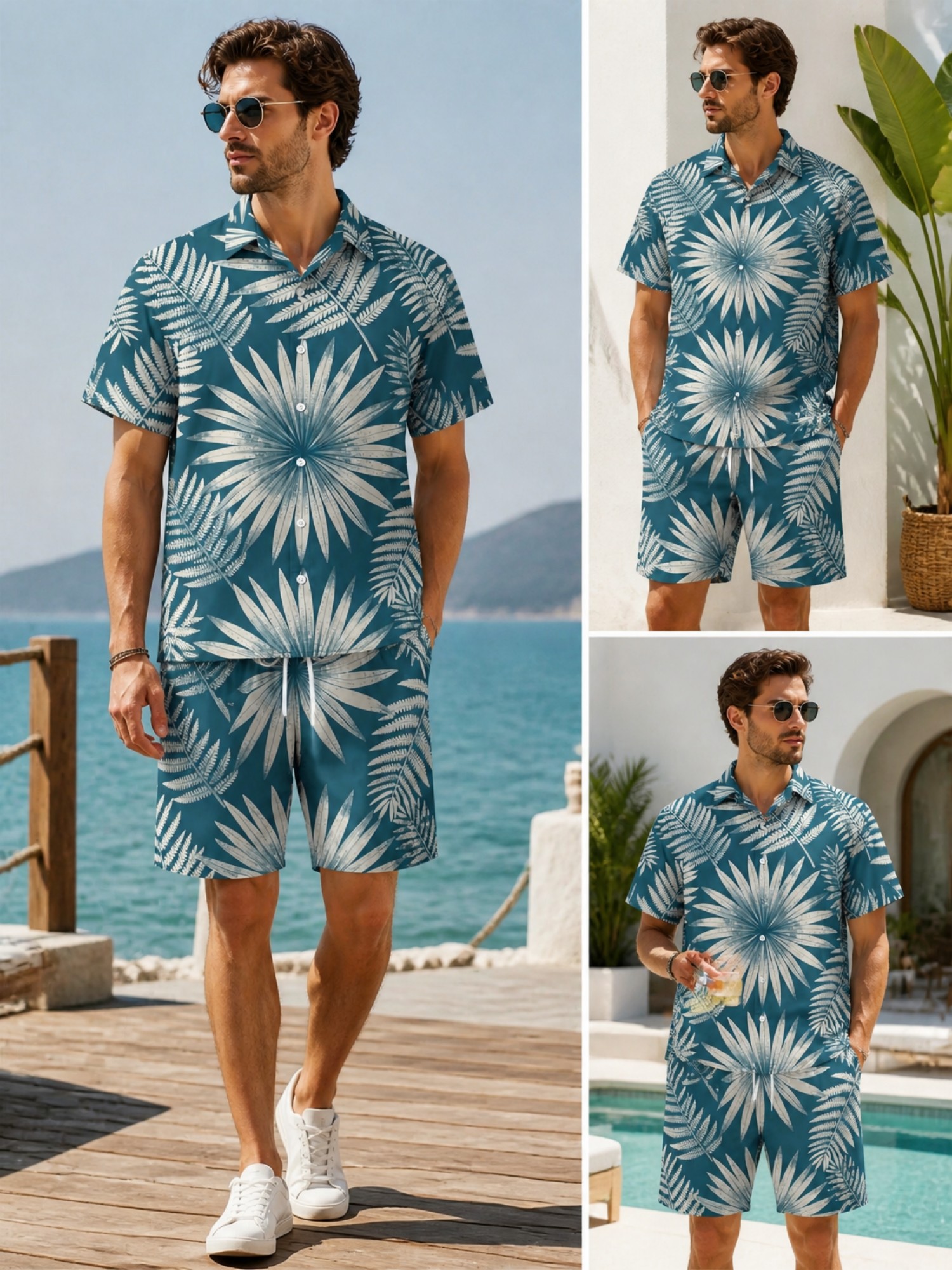 Resort Shirt Floral - Conjunto de Camisa de Manga Corta