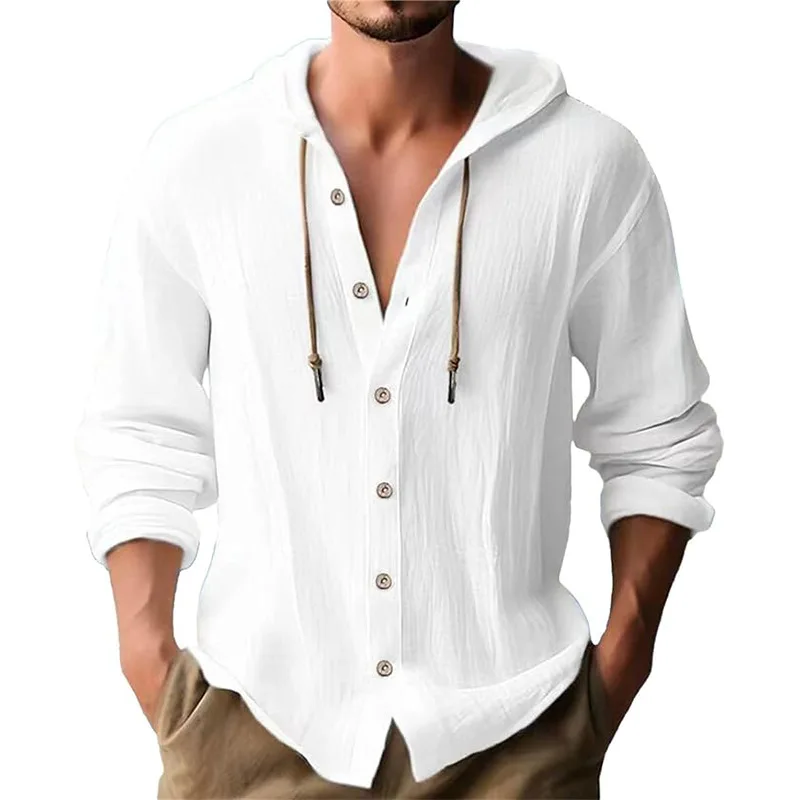 Short Linen Drawstring - Camisa informal de manga larga de