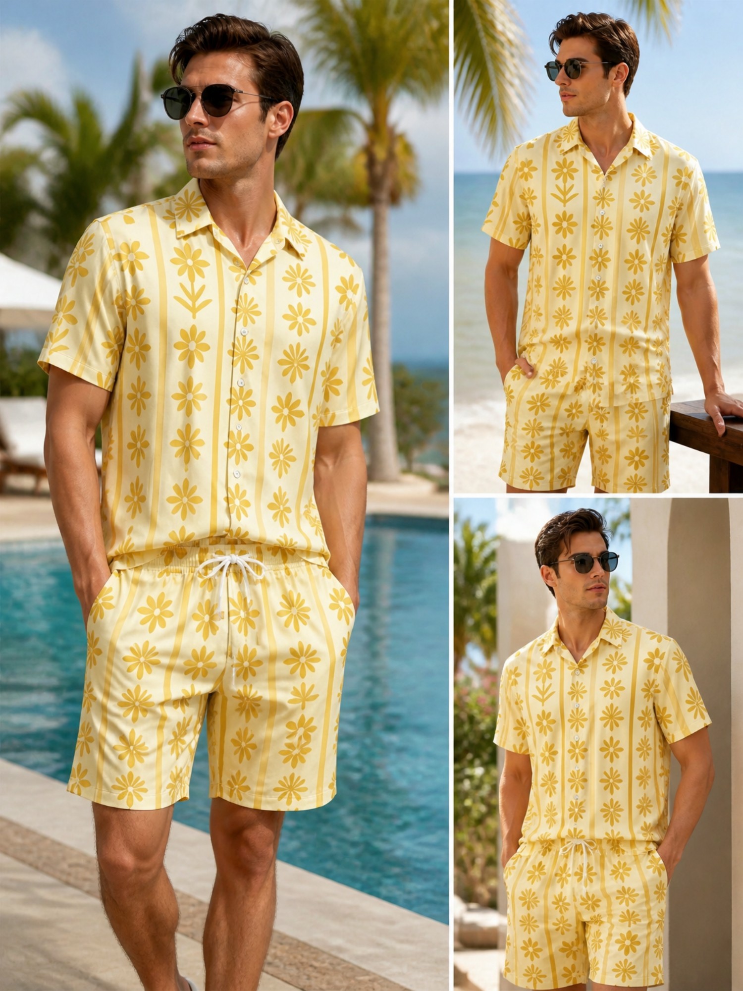 Resort Shirt Floral - Conjunto de Camisa de Manga Corta
