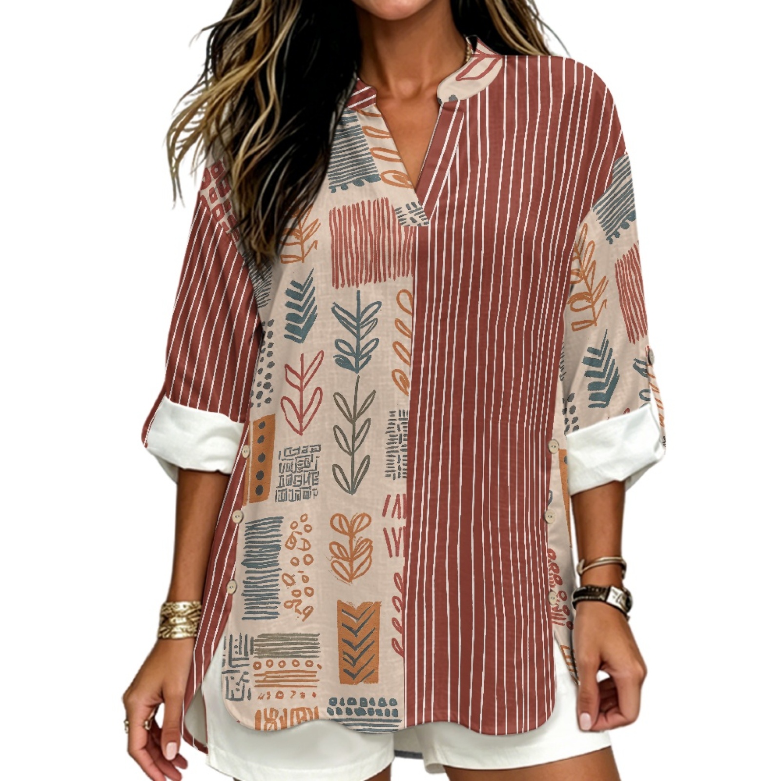 Linen Shirt Breathable - INSTANTARTS Camisa de lino con cuello