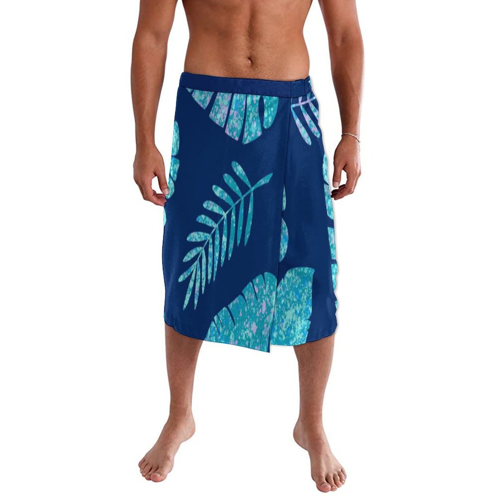 Sarong Men Wrap - Vestido playero polinesio azul con estampado