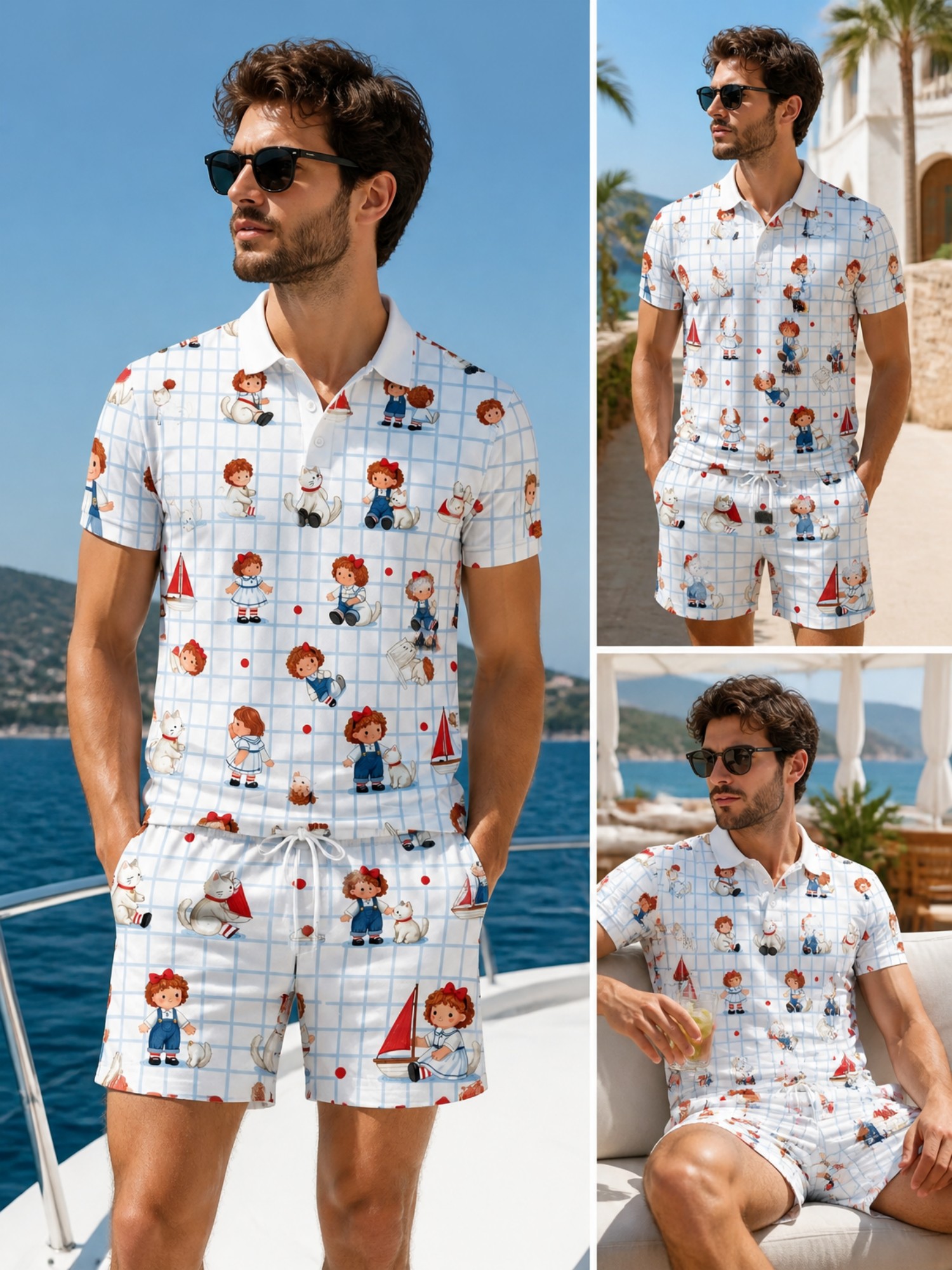 Resort Shirt Floral - Conjunto de Camiseta Polo de Manga