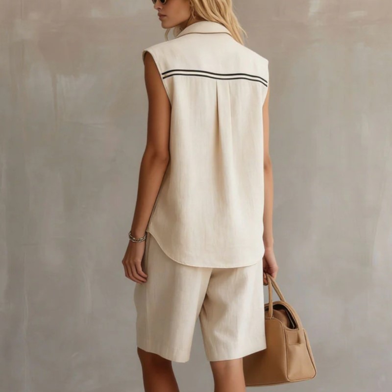 Conjunto de Dos Piezas de Lino - Shirt Camp Collar reseña y precio