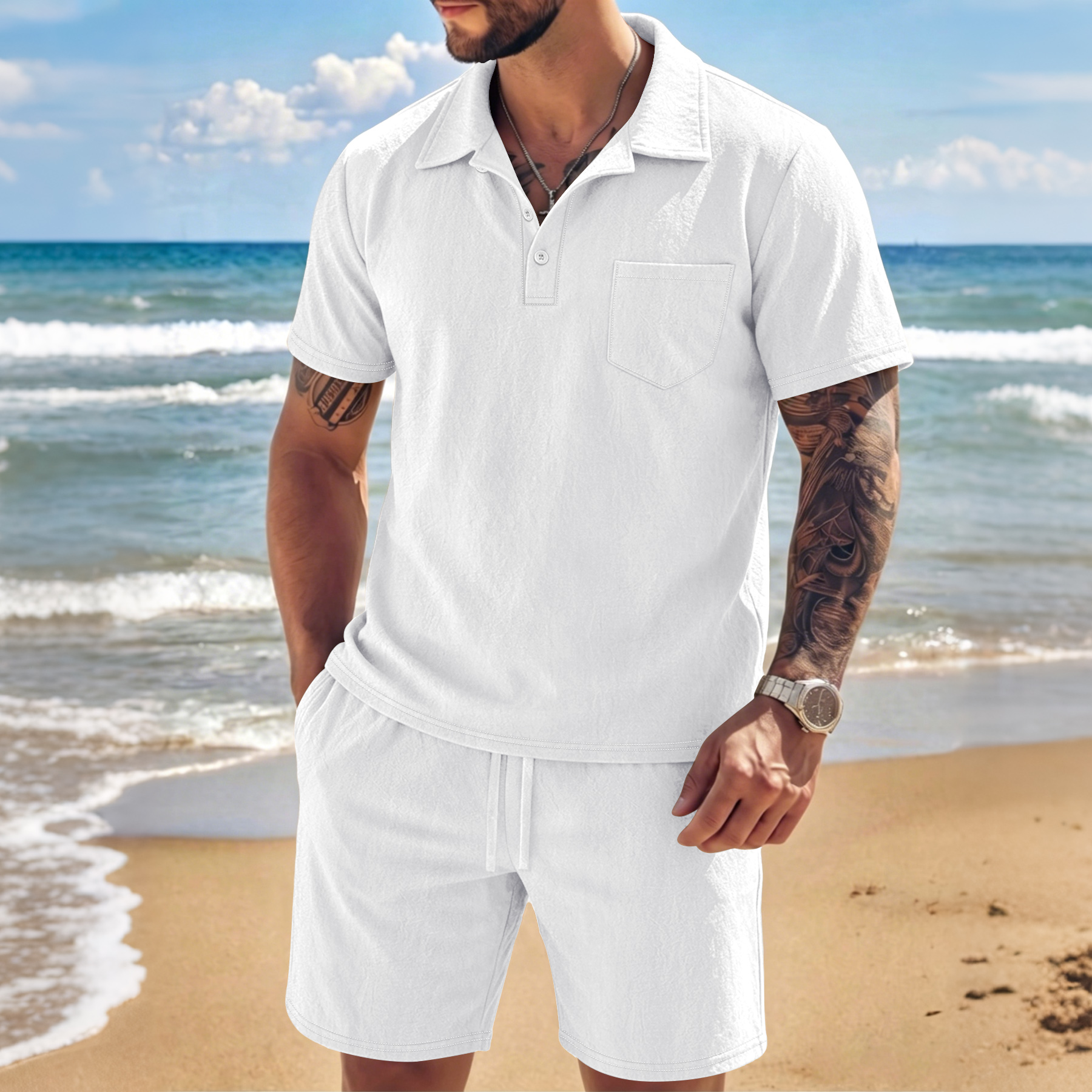 Conjunto de 2 Piezas de Polo d - Short Linen Drawstring reseña y precio