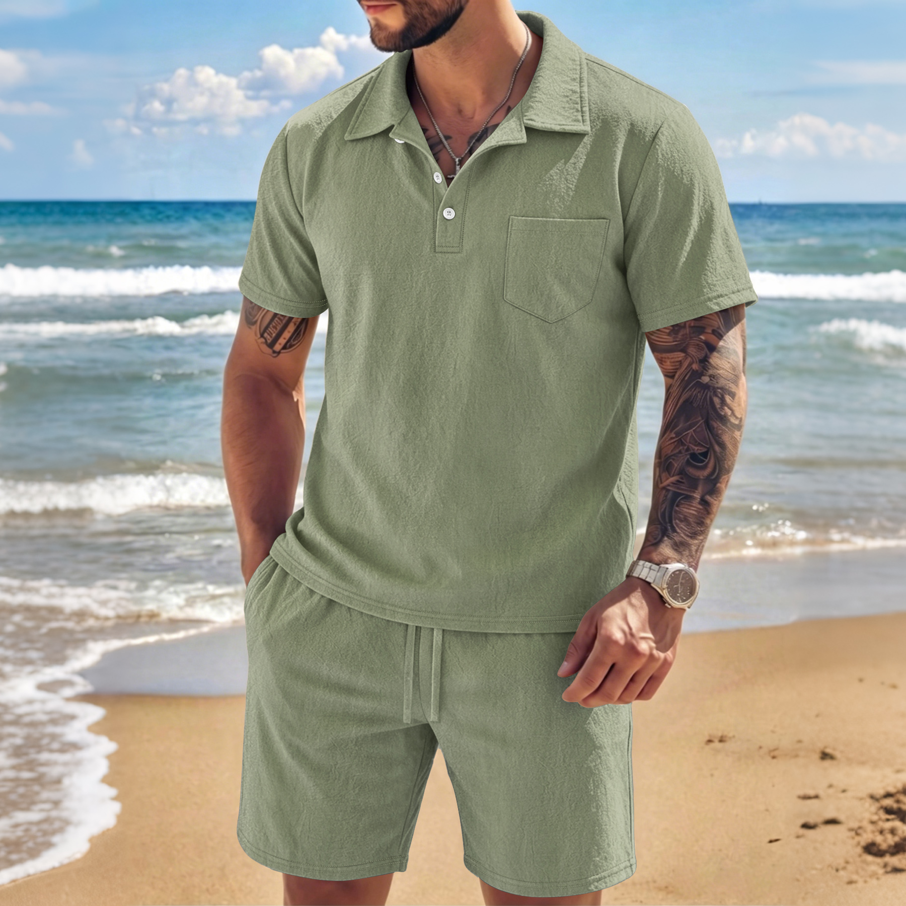 Conjunto de 2 Piezas de Polo d - Short Linen Drawstring reseña y precio