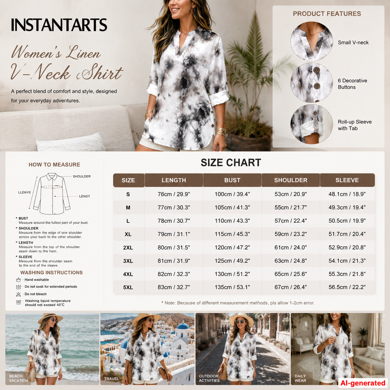 INSTANTARTS Camisa de lino con - Linen Shirt Breathable reseña y precio