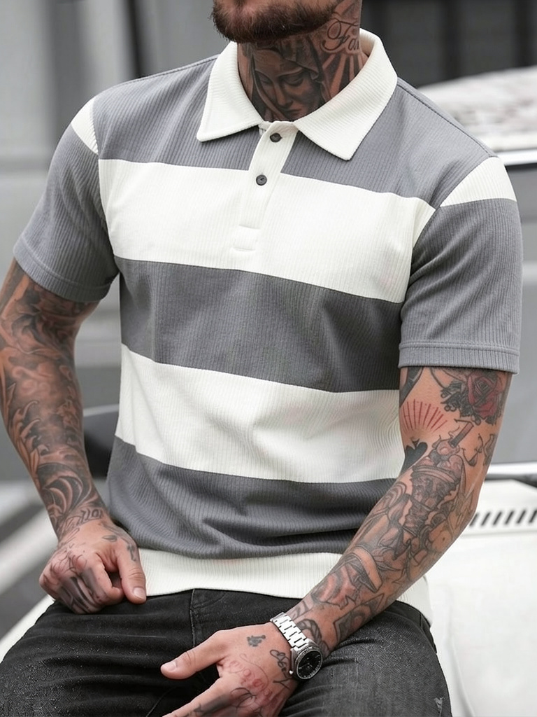 Polo de piqué a rayas gris y b - Polo Shirt Pique reseña y precio