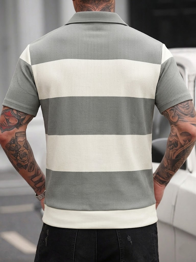 Polo de piqué a rayas gris y b - Polo Shirt Pique reseña y precio