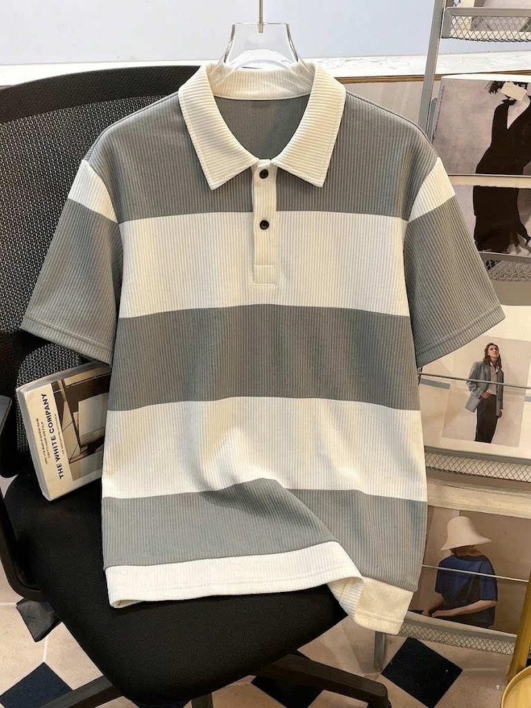 Polo de piqué a rayas gris y b - Polo Shirt Pique reseña y precio