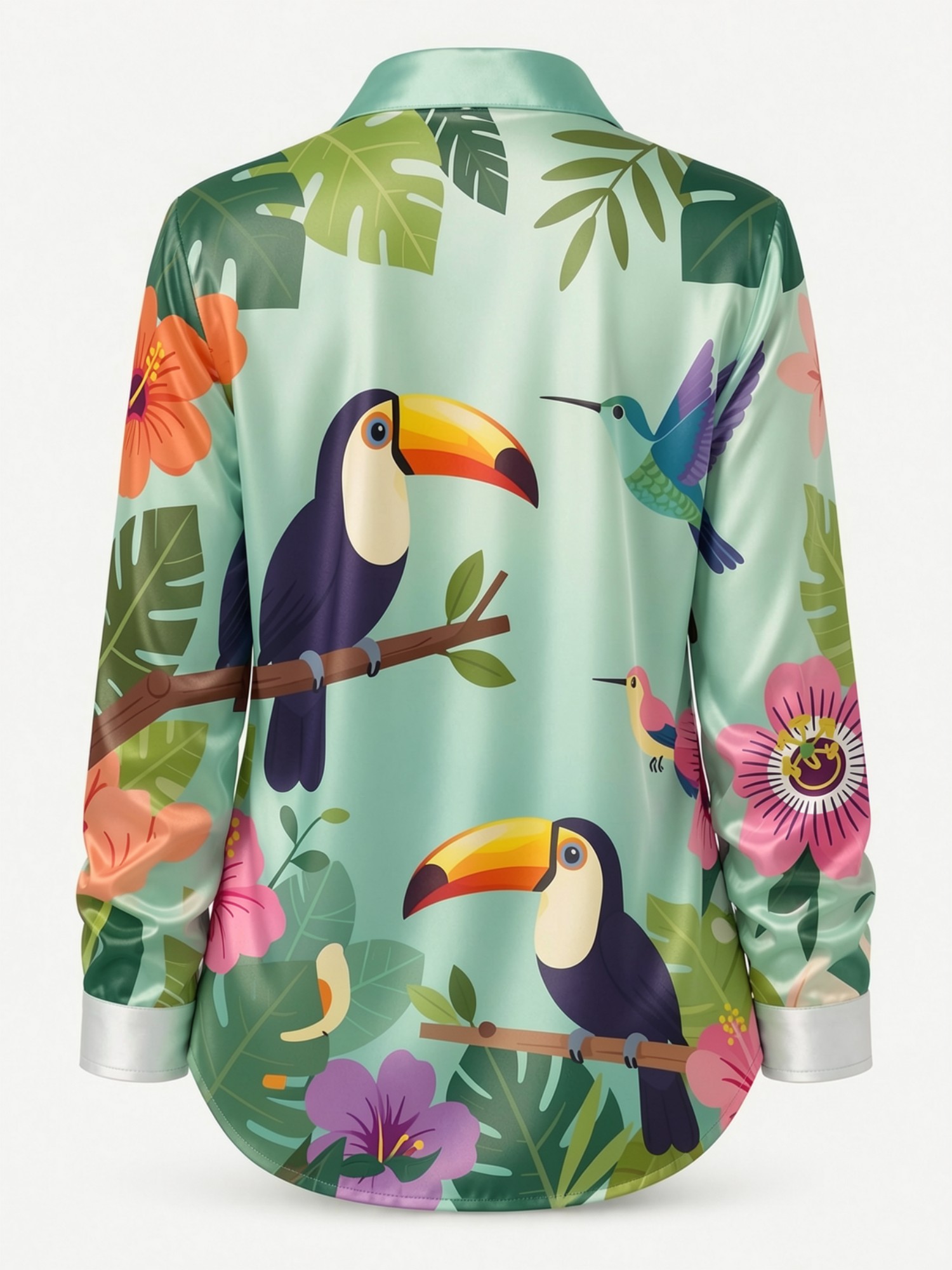 Camisa de Satén con Botones y  - Resort Shirt Floral reseña y precio