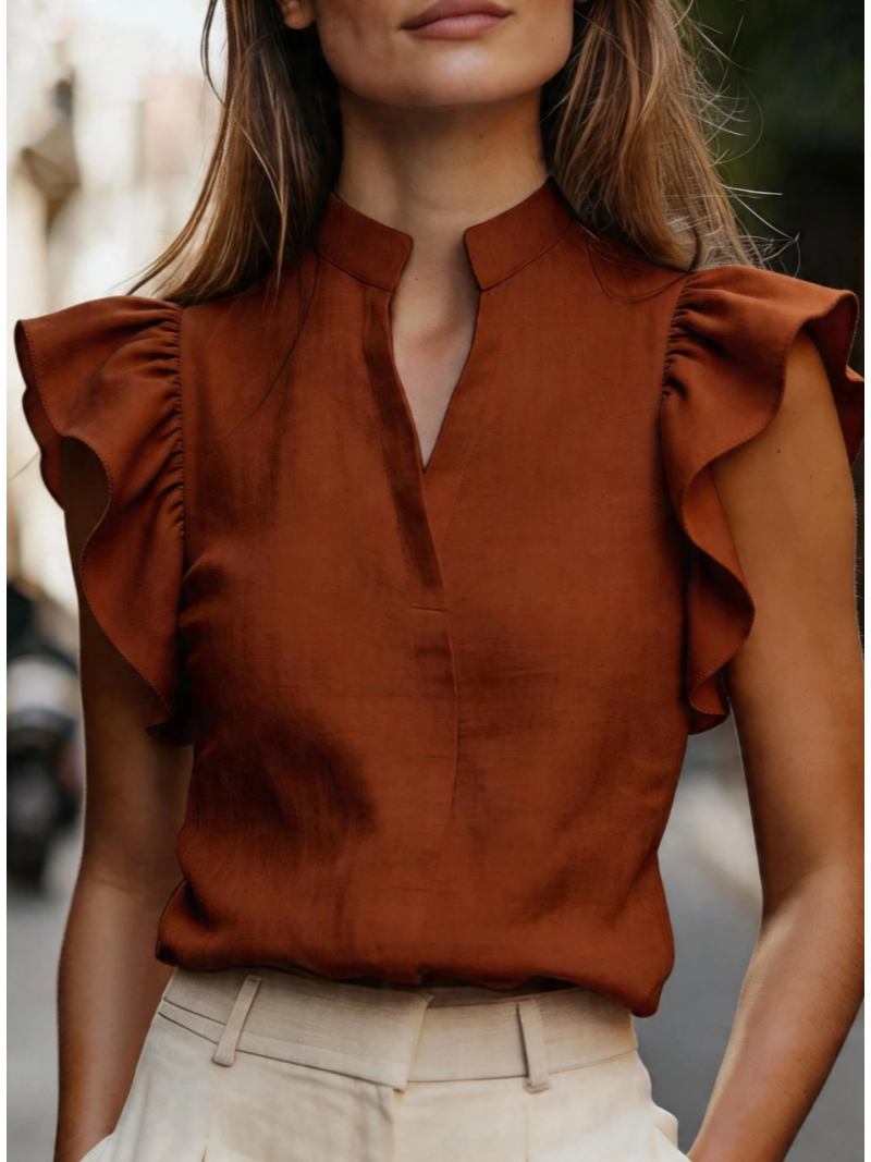Blusa sin mangas con volantes  - Shirt Camp Collar reseña y precio