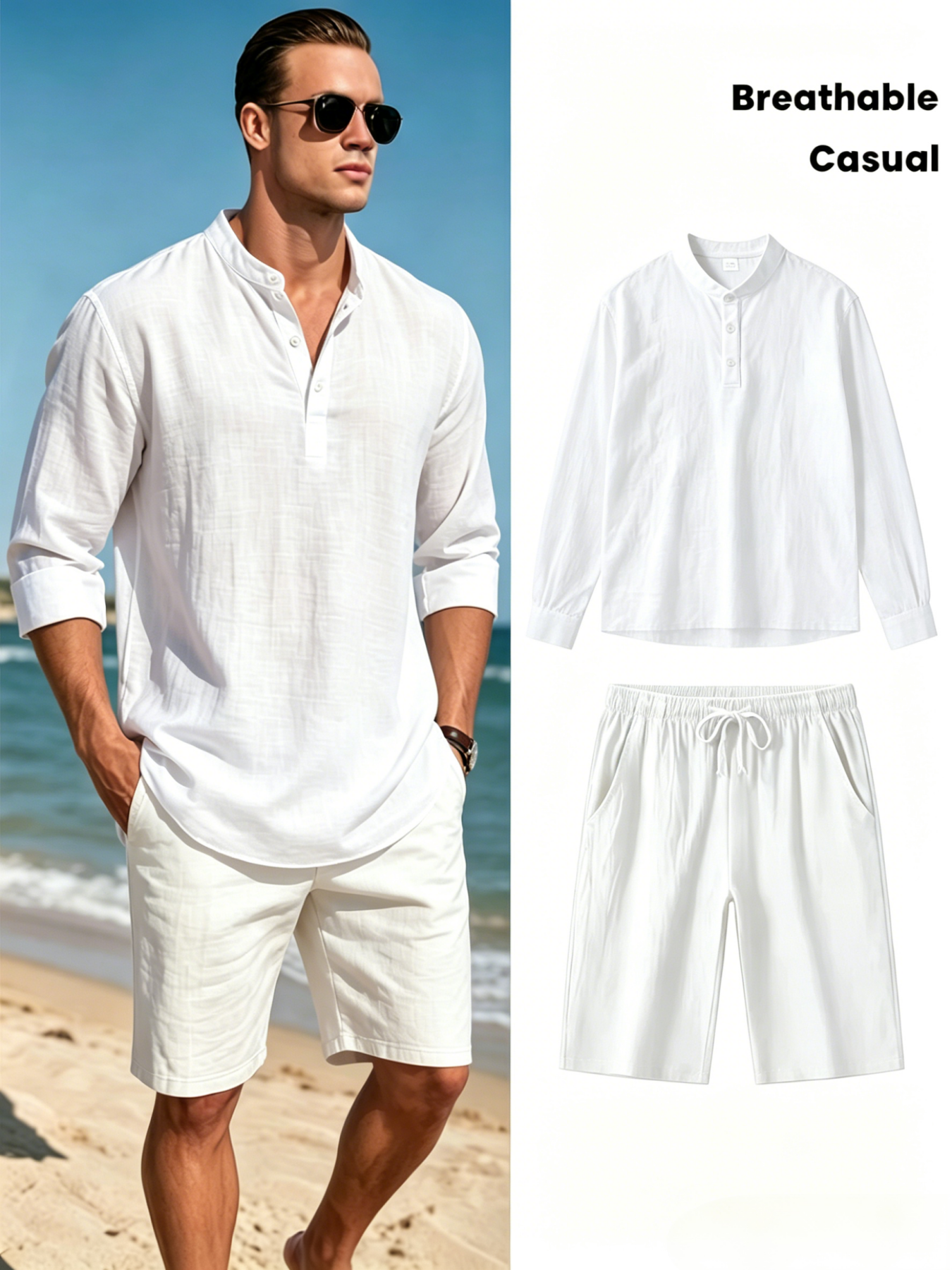 Conjunto de Camisa Henley y Pa - Linen Shirt Breathable reseña y precio