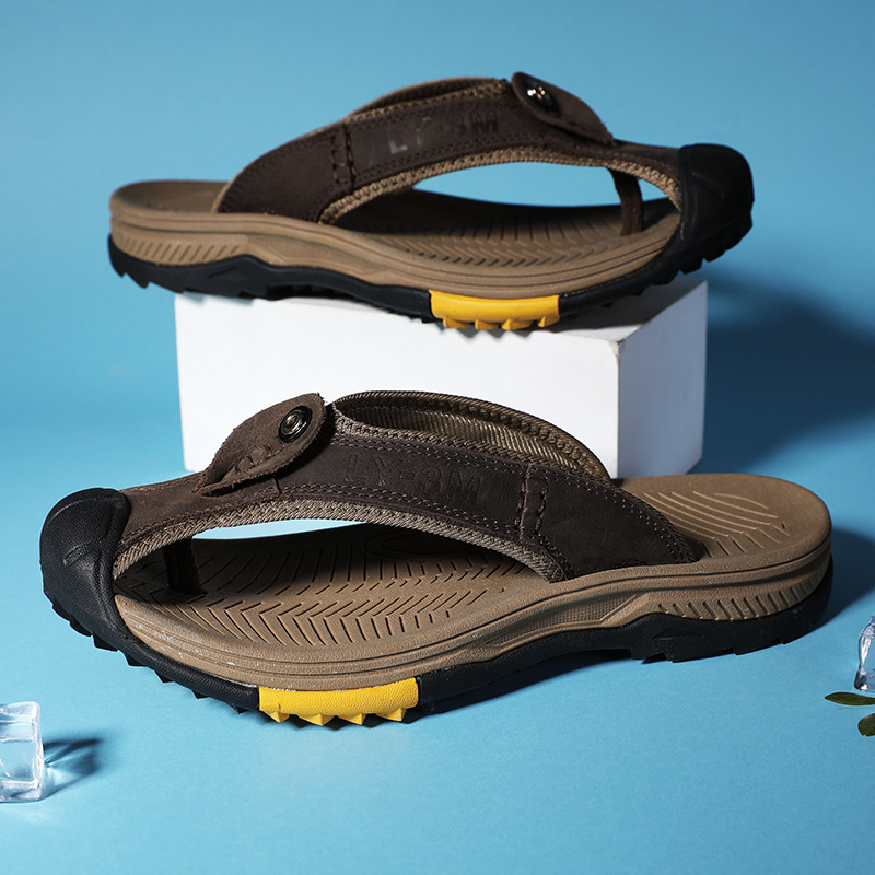 Nuevas chanclas de cuero genui - Flip Flop Leather Men reseña y precio