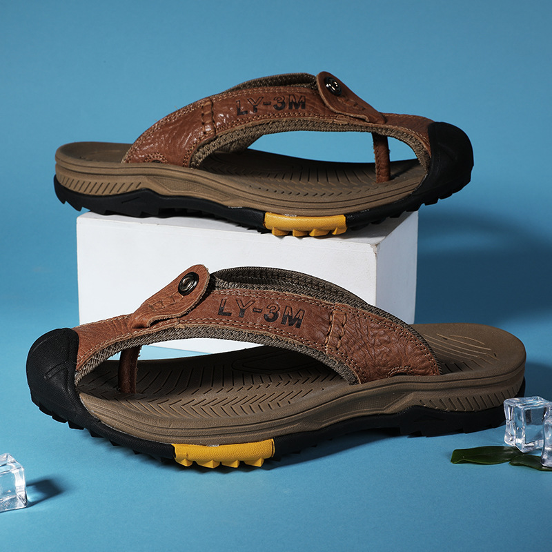 Nuevas chanclas de cuero genui - Flip Flop Leather Men reseña y precio