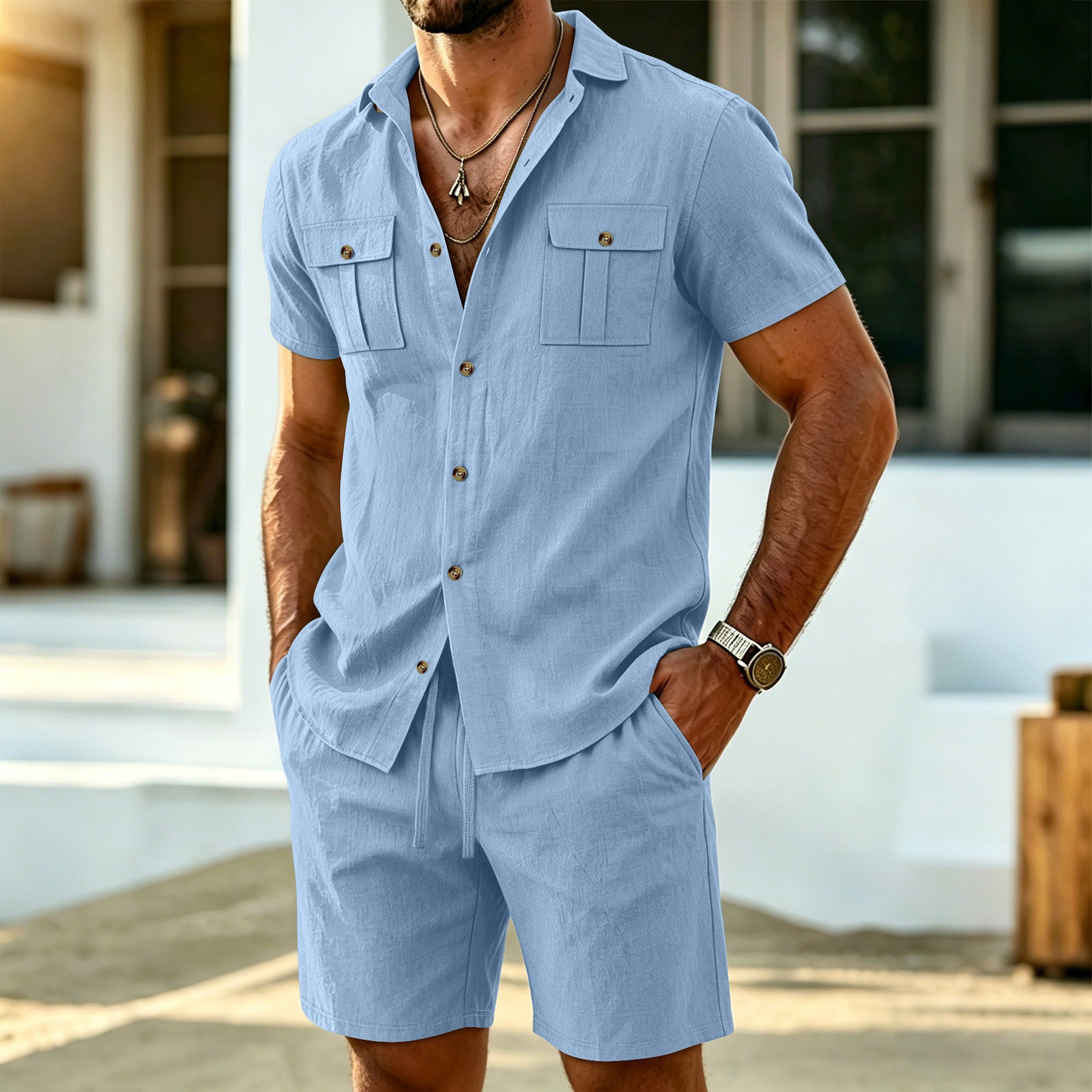 Conjunto de Camisa de Lino de  - Shirt Camp Collar reseña y precio