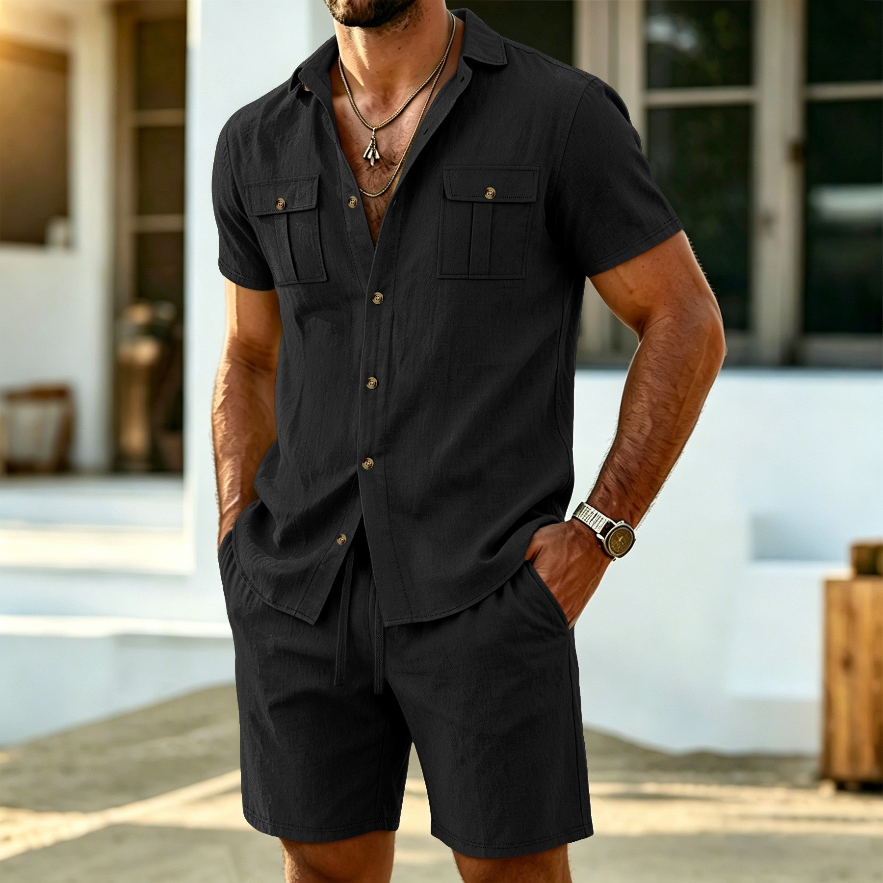 Conjunto de Camisa de Lino de  - Shirt Camp Collar reseña y precio