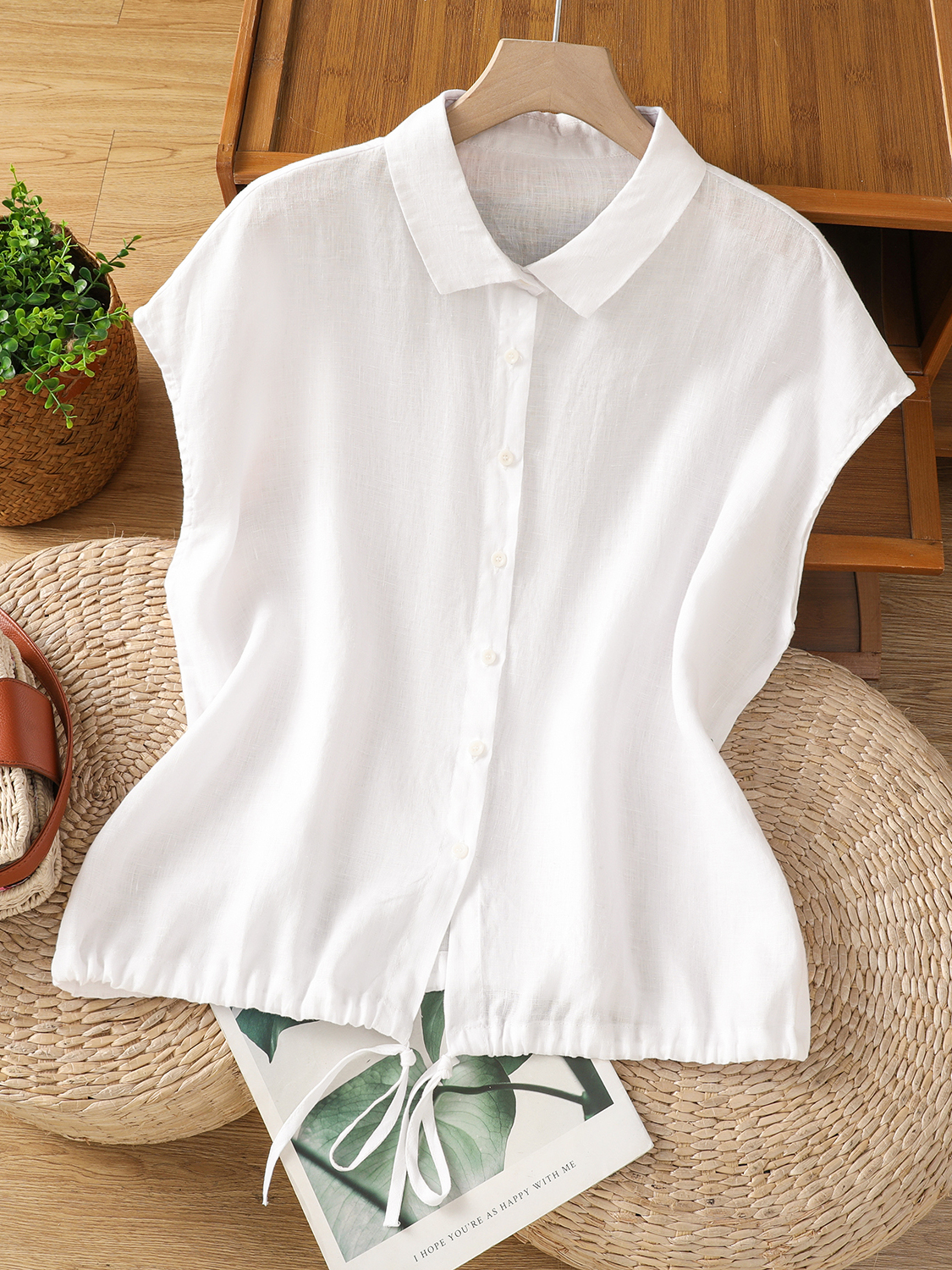 Camisa informal de algodón y l - Short Linen Drawstring reseña y precio
