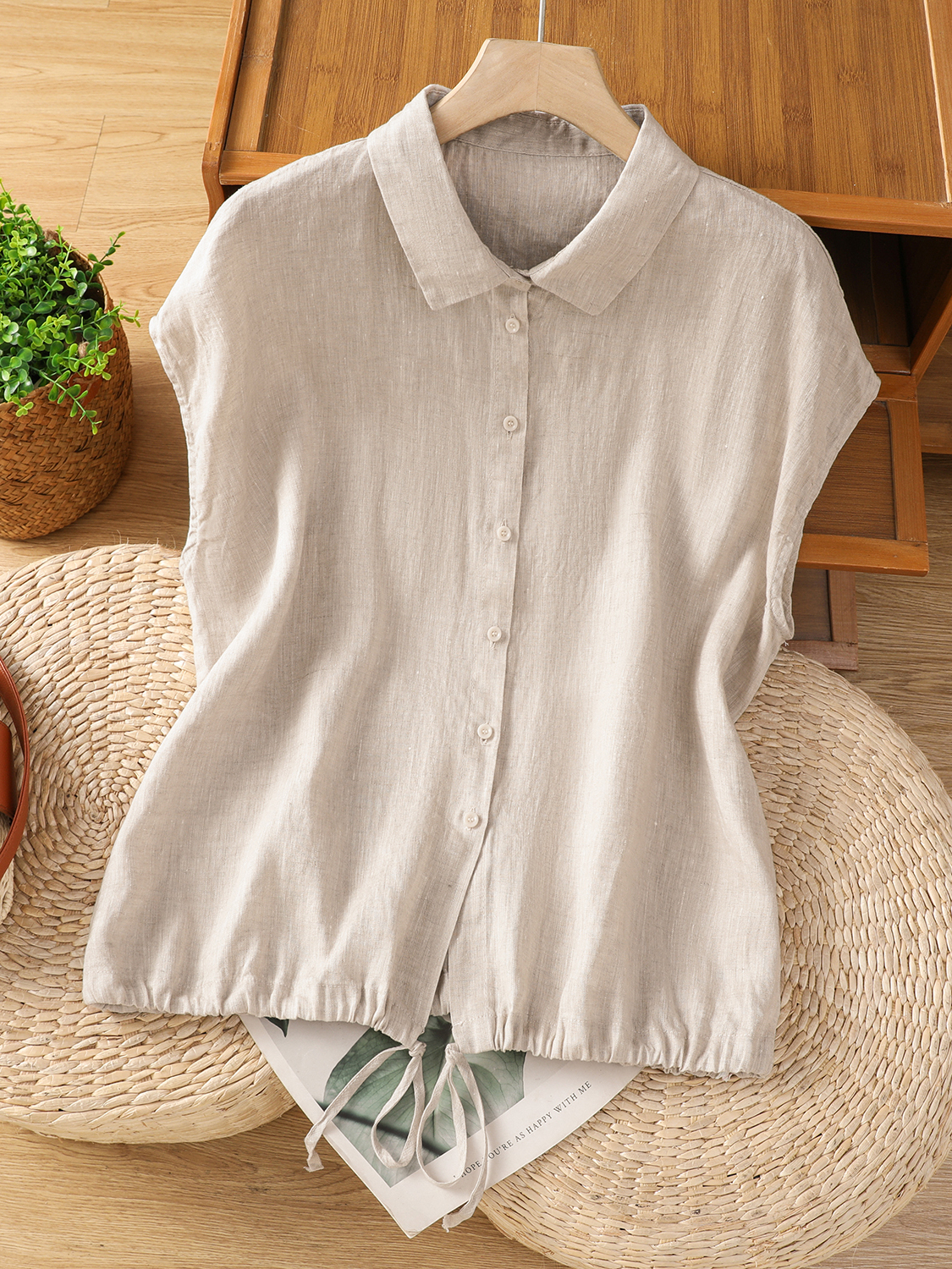 Camisa informal de algodón y l - Short Linen Drawstring reseña y precio