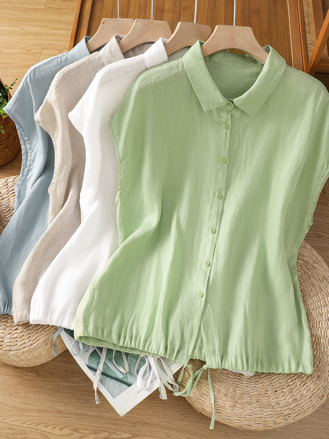Camisa informal de algodón y l - Short Linen Drawstring reseña y precio